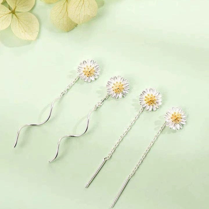 JuJumoose S925 Silver Daisy Threader Earrings