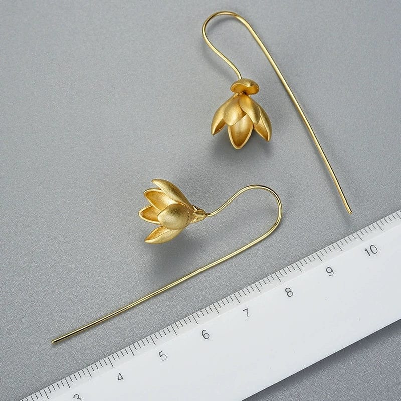 JuJumoose S925 Silver Gold-Plated 3D Magnolia Flower Earrings