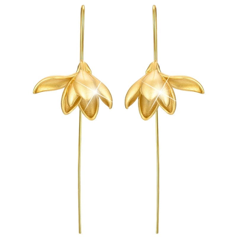 JuJumoose S925 Silver Gold-Plated 3D Magnolia Flower Earrings