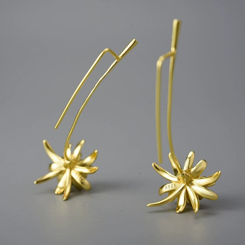 JuJumoose S925 Silver Gold-Plated 3D Orchid Flower Earrings