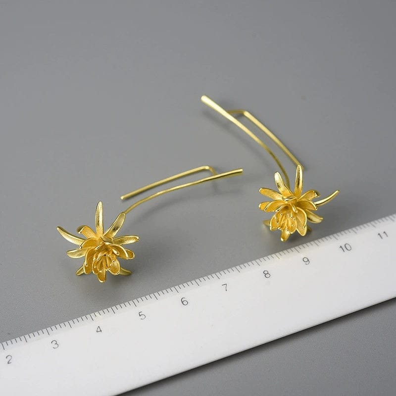 JuJumoose S925 Silver Gold-Plated 3D Orchid Flower Earrings