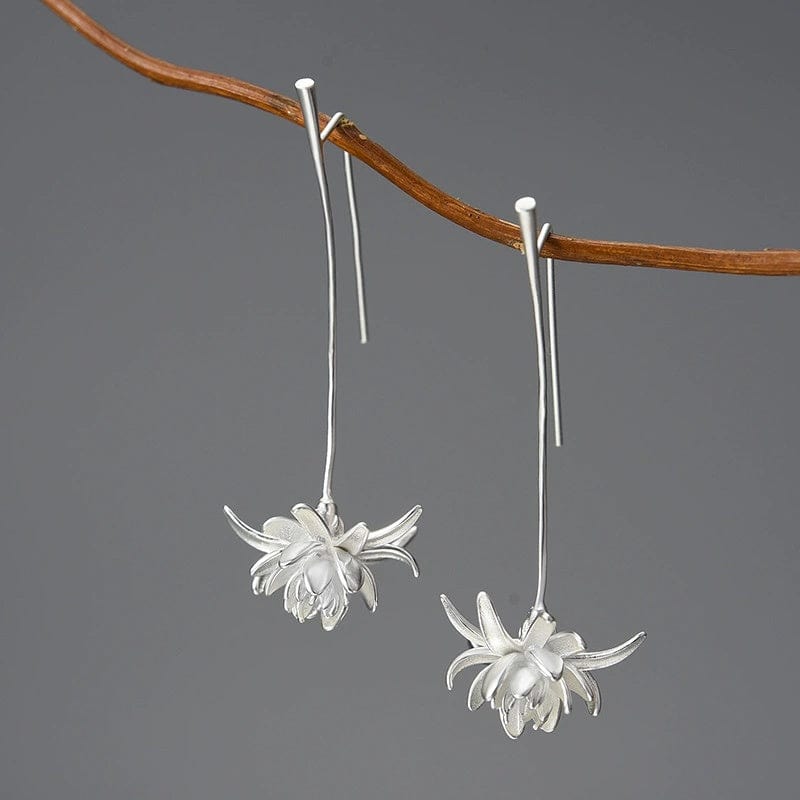 JuJumoose S925 Silver Gold-Plated 3D Orchid Flower Earrings