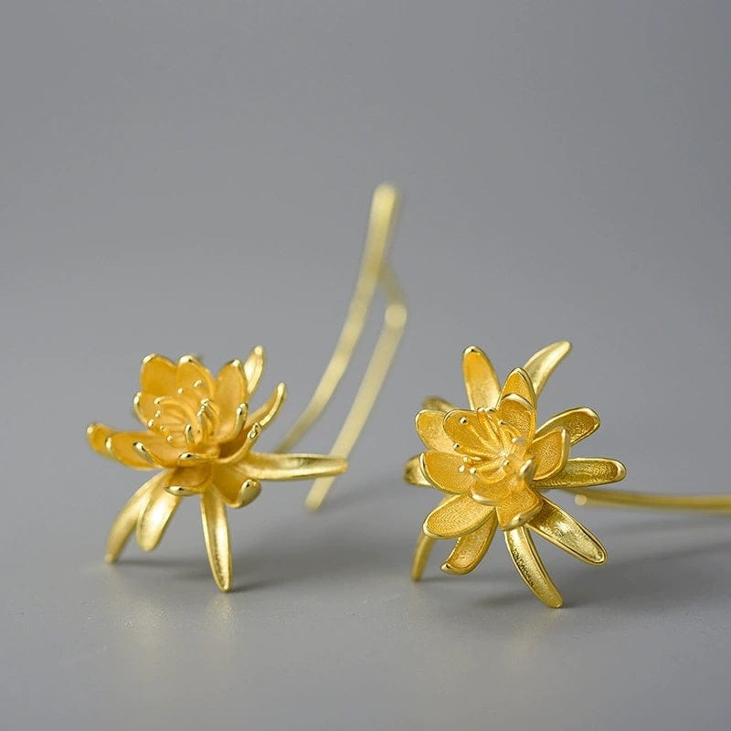 JuJumoose S925 Silver Gold-Plated 3D Orchid Flower Earrings