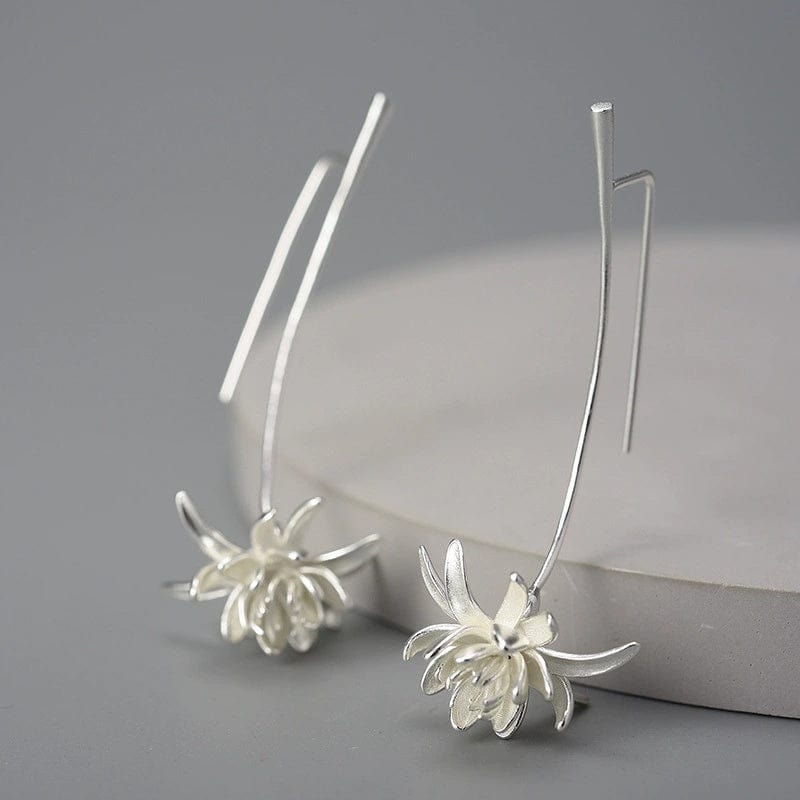 JuJumoose S925 Silver Gold-Plated 3D Orchid Flower Earrings