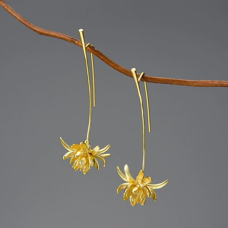 JuJumoose S925 Silver Gold-Plated 3D Orchid Flower Earrings