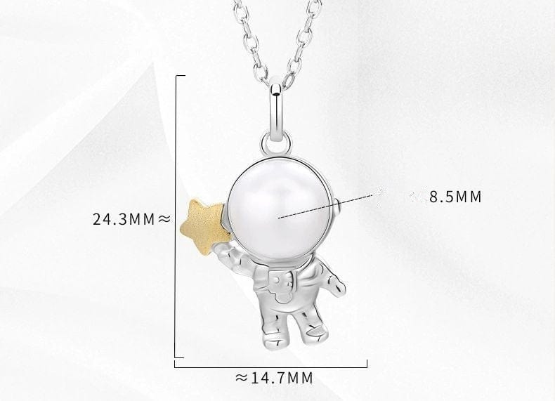 JuJumoose S925 Silver Gold-Plated Astronaut Pearl Necklace