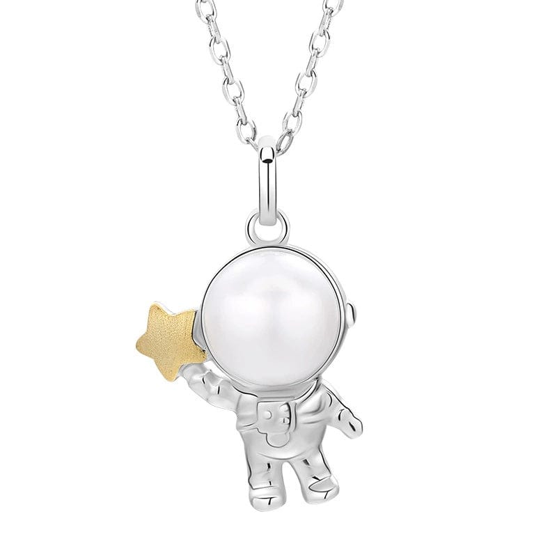 JuJumoose S925 Silver Gold-Plated Astronaut Pearl Necklace