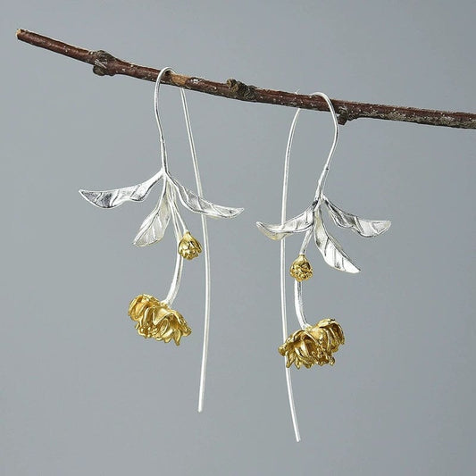 JuJumoose S925 Silver Gold-Plated Cherry Blossom Earrings