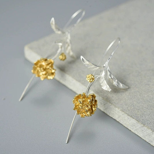 JuJumoose S925 Silver Gold-Plated Cherry Blossom Earrings