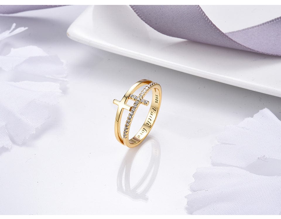 JuJumoose S925 Silver Gold-Plated Cross Ring