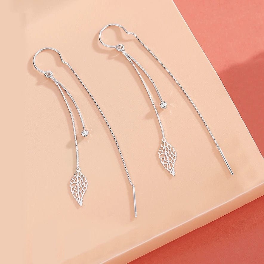 JuJumoose S925 Silver Gold-Plated Cut-Out Leaf Threader Earrings
