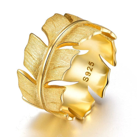 JuJumoose S925 Silver Gold-Plated Feather Ring