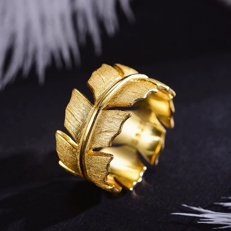 JuJumoose S925 Silver Gold-Plated Feather Ring