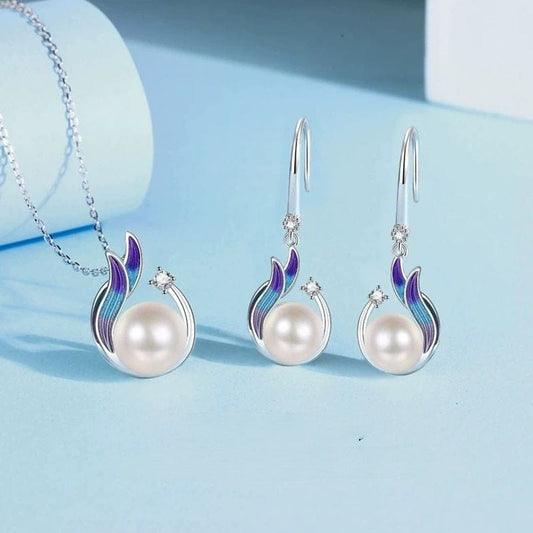 JuJumoose S925 Silver Gold-Plated Fish Tail Natural Pearl Jewelry Set