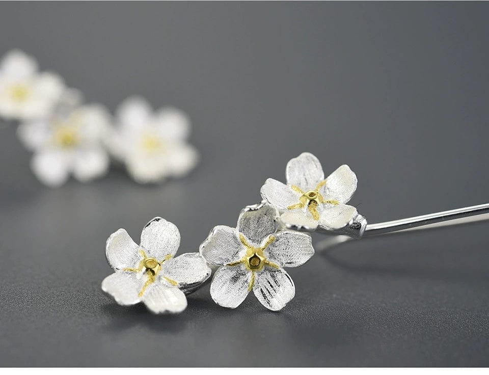 JuJumoose S925 Silver Gold-Plated Forget-Me-Not Vertical Hook Earrings