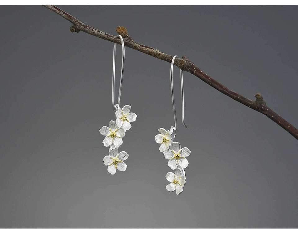 JuJumoose S925 Silver Gold-Plated Forget-Me-Not Vertical Hook Earrings