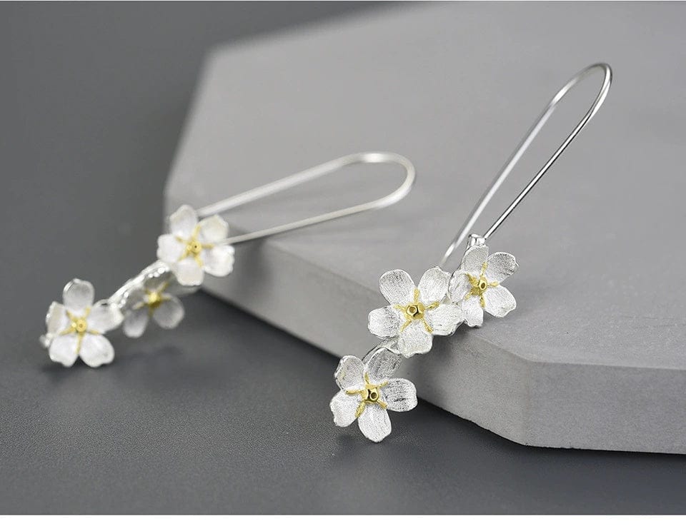 JuJumoose S925 Silver Gold-Plated Forget-Me-Not Vertical Hook Earrings