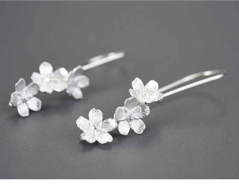 JuJumoose S925 Silver Gold-Plated Forget-Me-Not Vertical Hook Earrings