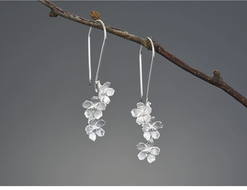 JuJumoose S925 Silver Gold-Plated Forget-Me-Not Vertical Hook Earrings