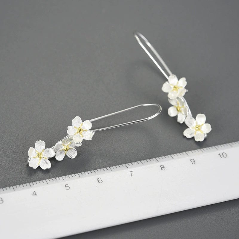 JuJumoose S925 Silver Gold-Plated Forget-Me-Not Vertical Hook Earrings