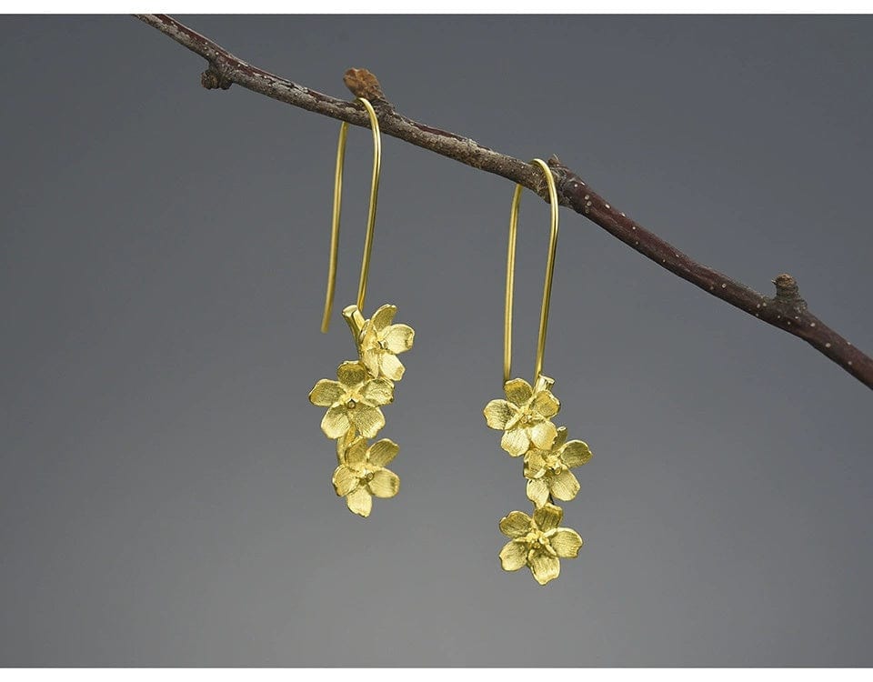 JuJumoose S925 Silver Gold-Plated Forget-Me-Not Vertical Hook Earrings