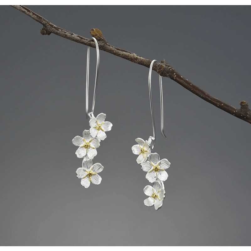 JuJumoose S925 Silver Gold-Plated Forget-Me-Not Vertical Hook Earrings