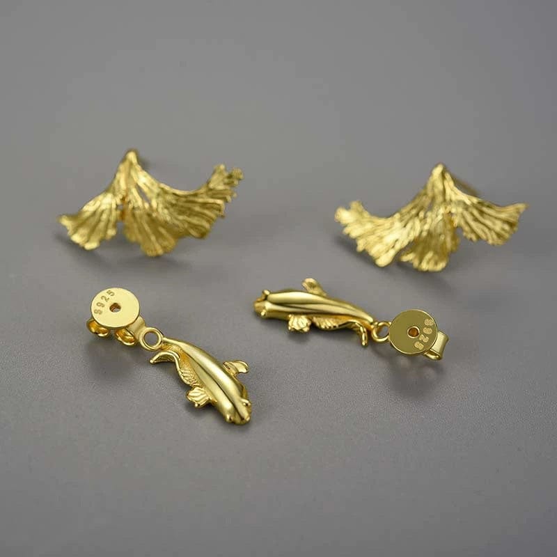 JuJumoose S925 Silver Gold-Plated Goldfish Earrings