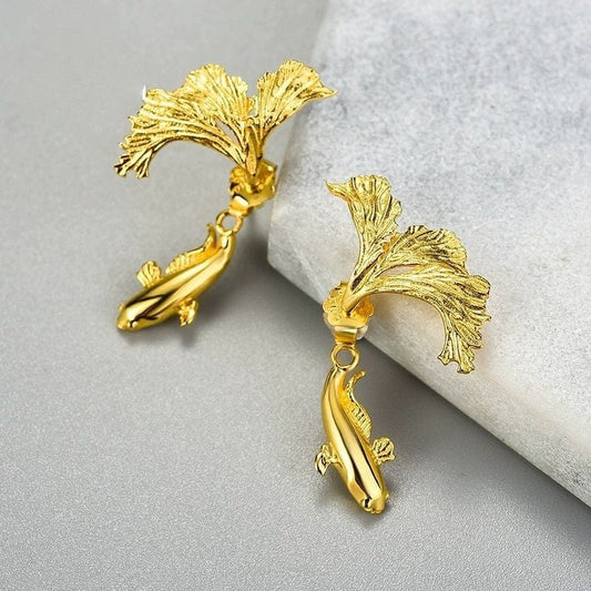 JuJumoose S925 Silver Gold-Plated Goldfish Earrings