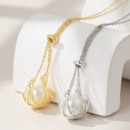 JuJumoose S925 Silver Gold-Plated Locket Pearl Necklace