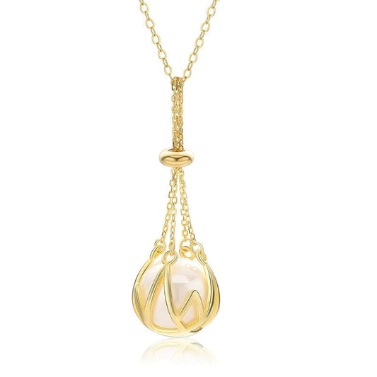 JuJumoose S925 Silver Gold-Plated Locket Pearl Necklace