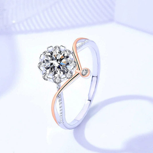 JuJumoose S925 Silver Gold-Plated Moissanite Floral Ring
