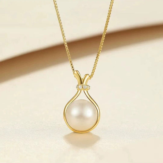 JuJumoose S925 Silver Gold-Plated Natural Freshwater Pearl Fortune Bag Necklace