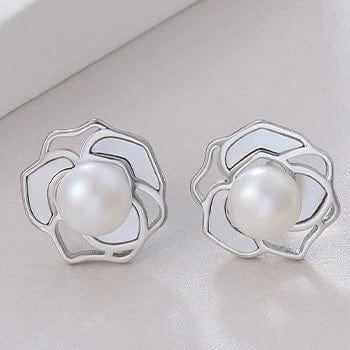 JuJumoose S925 Silver Gold-Plated Natural Pearl Camellia Set