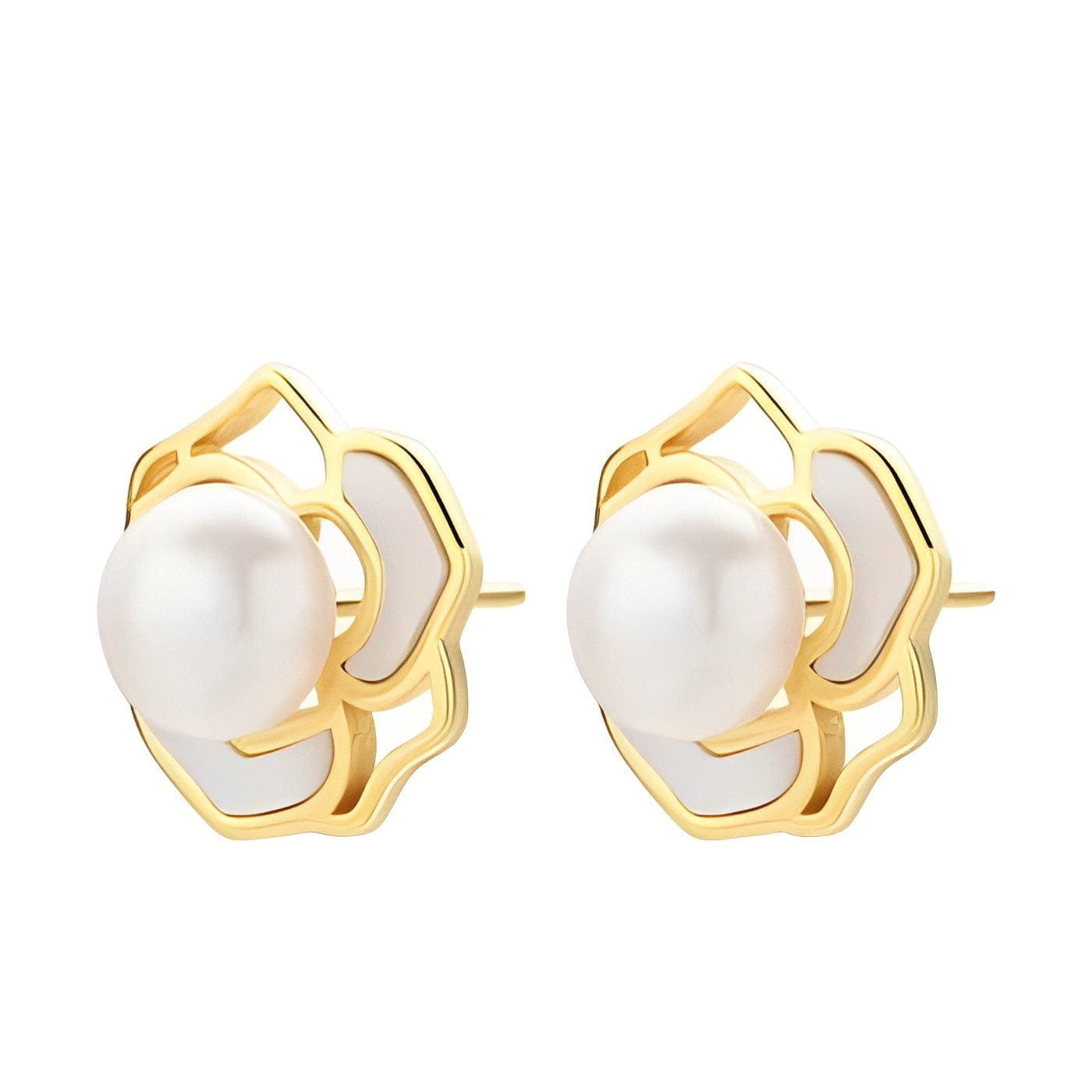 JuJumoose S925 Silver Gold-Plated Natural Pearl Camellia Set