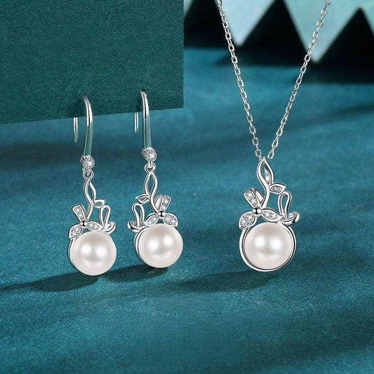 JuJumoose S925 Silver Gold-Plated Natural Pearl Floral Love Jewelry Set