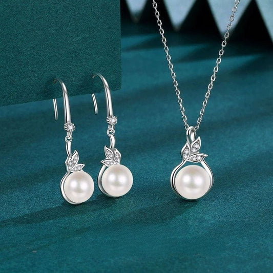 JuJumoose S925 Silver Gold-Plated Natural Pearl Leaf Sprout Jewelry Set