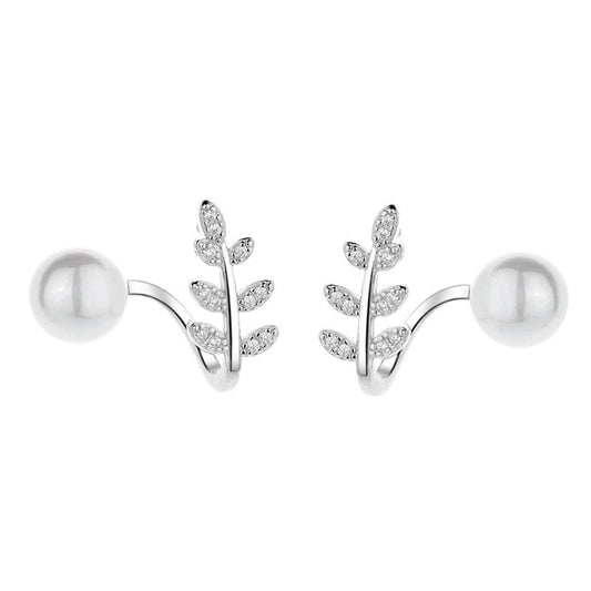 JuJumoose S925 Silver Gold-Plated Natural Pearl Willow Leaf Earrings