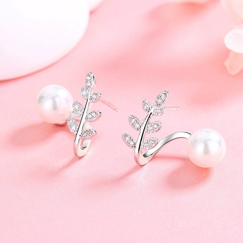 JuJumoose S925 Silver Gold-Plated Natural Pearl Willow Leaf Earrings