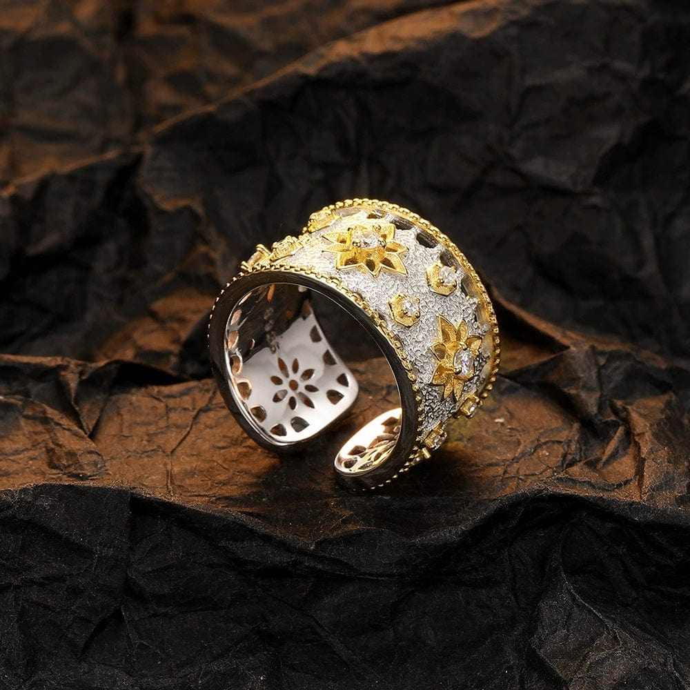 JuJumoose S925 Silver Gold-Plated Relief Carved Ring