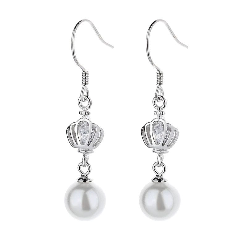 JuJumoose S925 Silver Gold-Plated Shell Pearl Crown Earrings