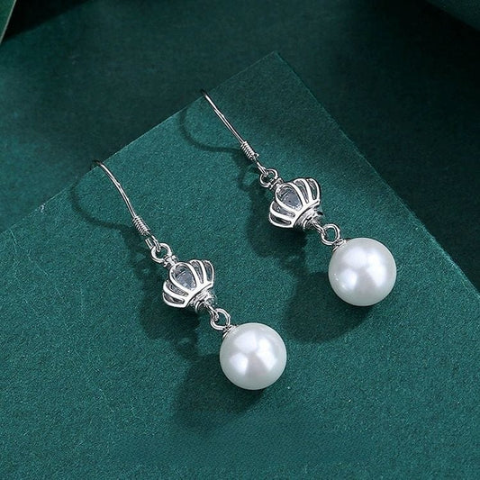 JuJumoose S925 Silver Gold-Plated Shell Pearl Crown Earrings