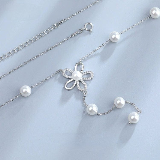 JuJumoose S925 Silver Gold-Plated Small Flower and Shell Pearl Necklace