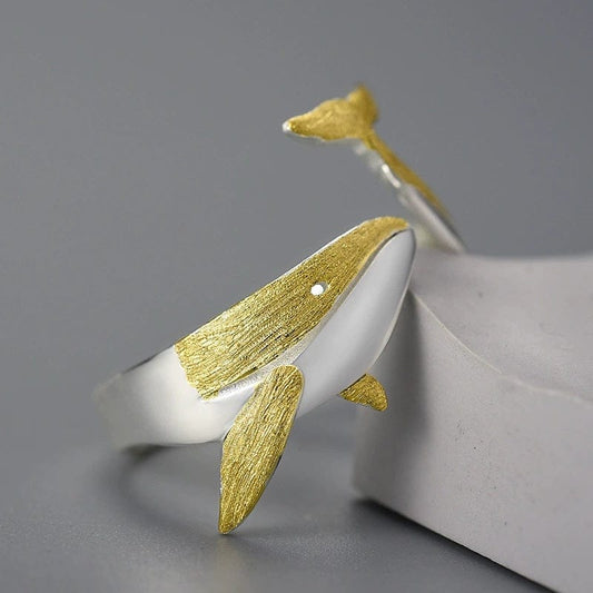 JuJumoose S925 Silver Gold-Plated Whale Ring