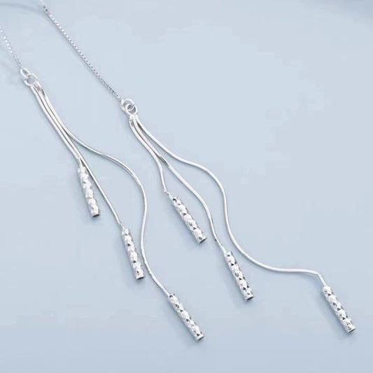 JuJumoose S925 Silver Long Tassel Threader Earrings