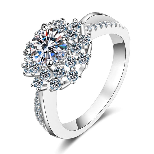 JuJumoose S925 Silver Platinum-Plated 0.80 Carat Moissanite Sunflower Ring