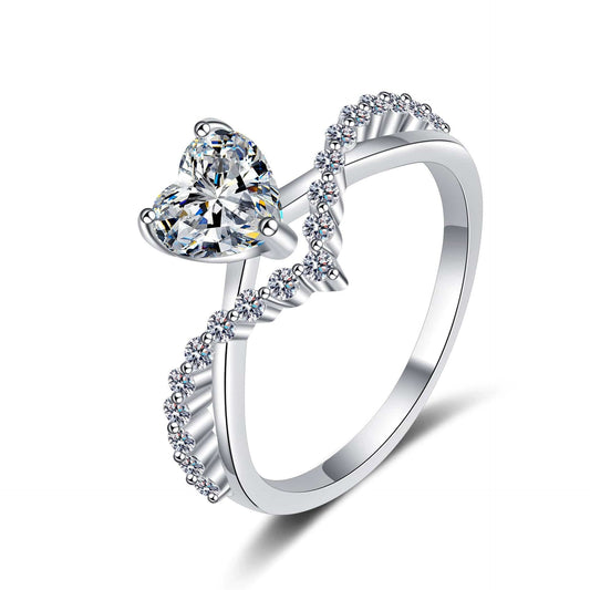 JuJumoose S925 Silver Platinum-Plated 1 Carat Moissanite Beloved Heart Ring