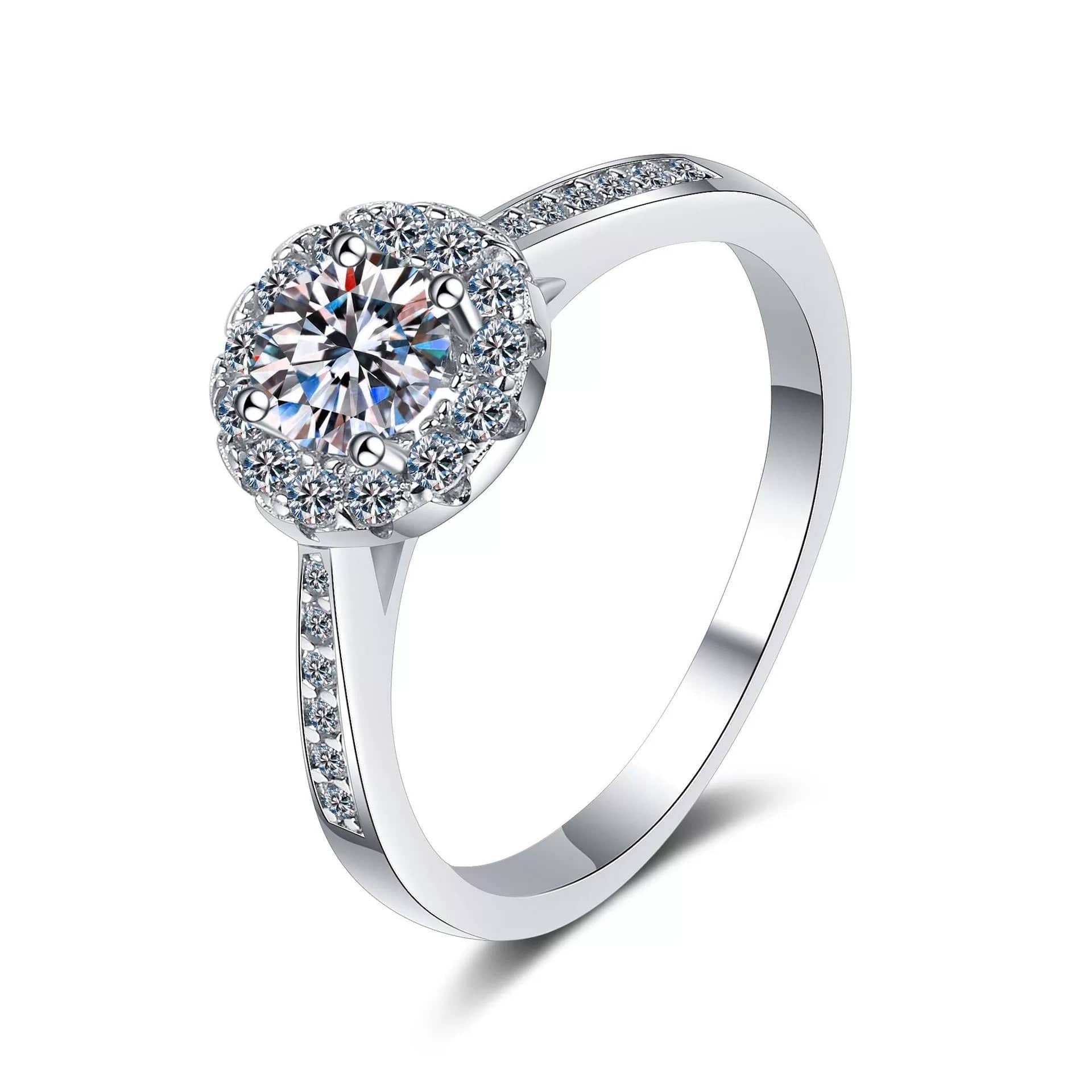 JuJumoose S925 Silver Platinum-Plated Round Moissanite Solitaire Ring