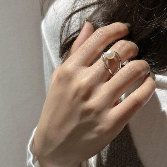 JuJumoose S925 Silver Unique Design Geometric Pearl Ring