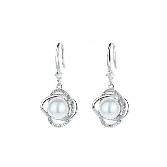 JuJumoose S999 Silver Gold-Plated Natural Pearl Four-Leaf Clover Earrings