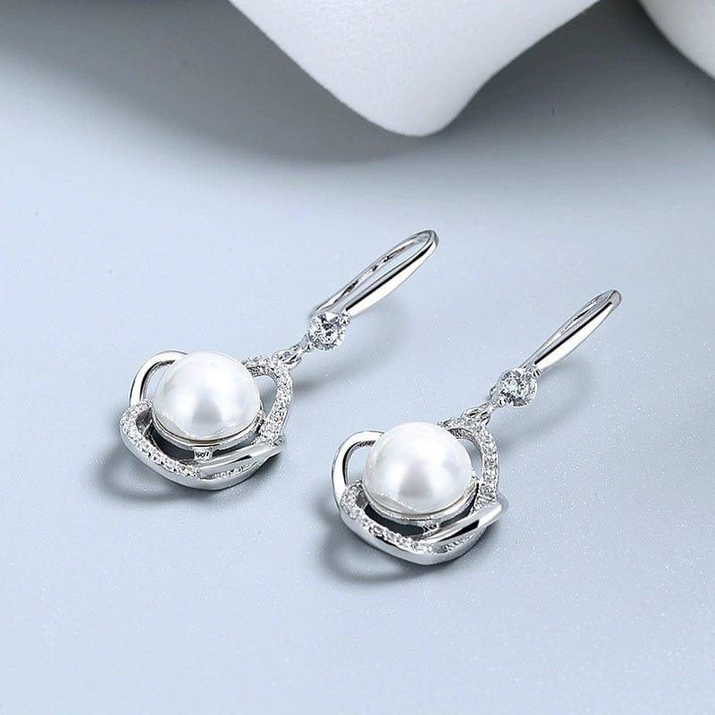 JuJumoose S999 Silver Gold-Plated Natural Pearl Four-Leaf Clover Earrings